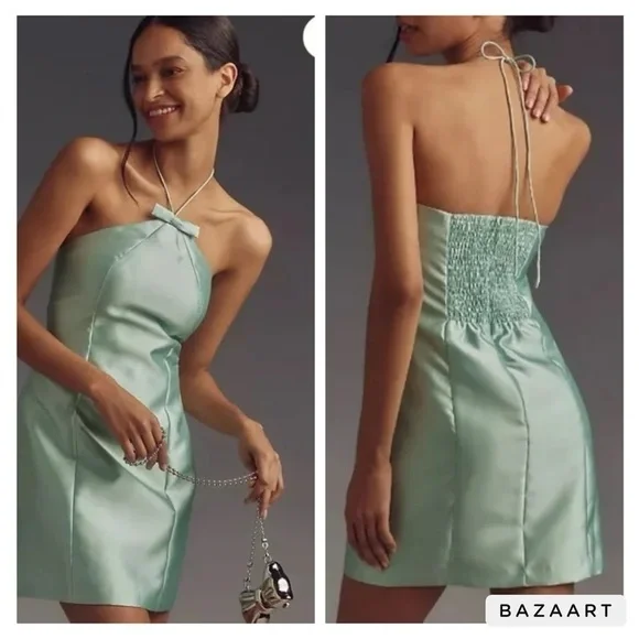 NWT Anthropologie Hutch Bow Halter Slim Mini Dress Sz L - Picture 9 of 9